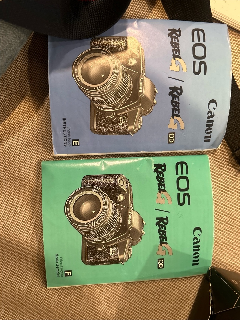 Canon EOS Rebel G Silver and Black Film SLR with Blue and Red Canon Strap - Picture 5 of 5